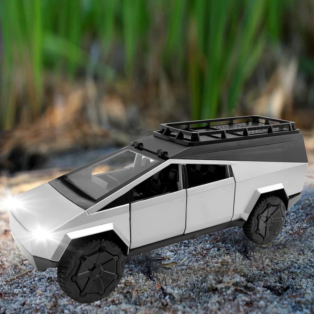 TESLA CYBERTRUCK CAMPING VEHICLE 1:24 DIECAST METAL TOY CAR ( MULTICOLOUR :- BLACK, GREEN , GRAY)