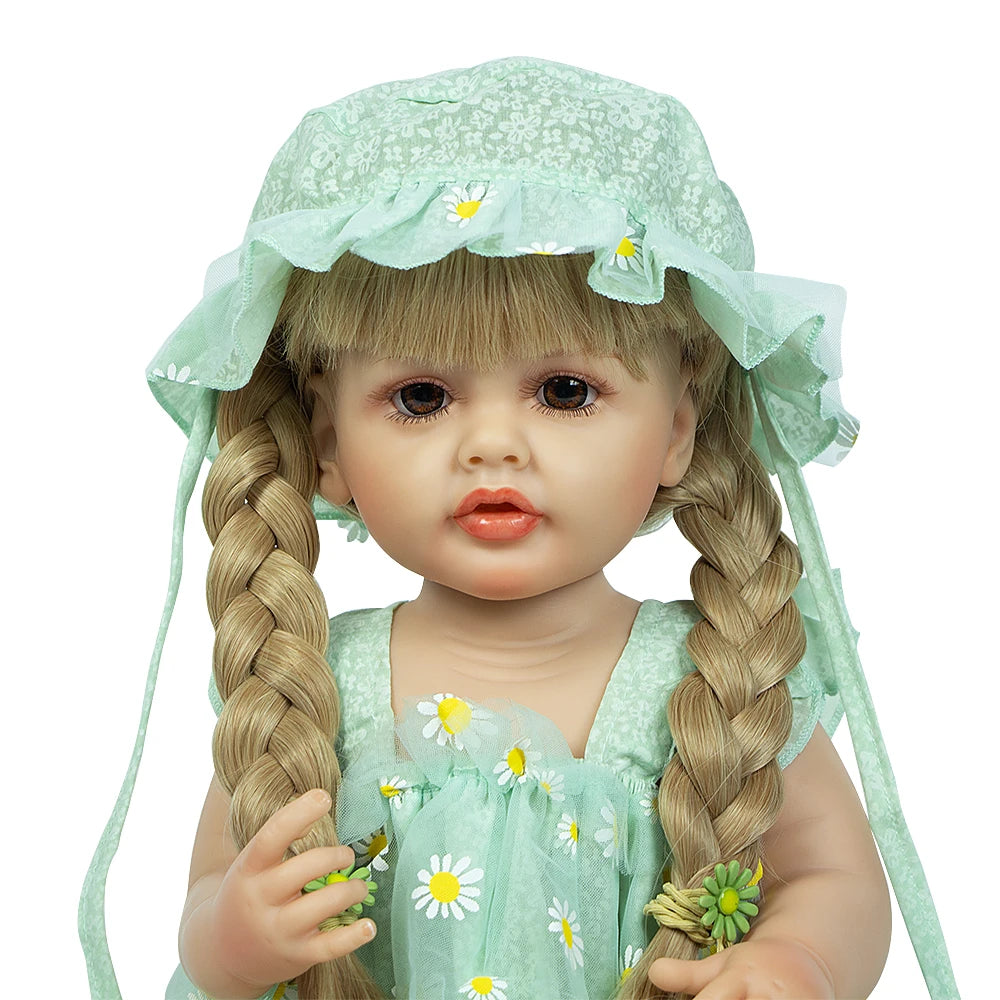 Baby Reborn Toddler Baby Dolls Silicone Full Body Girl 22 inch Long Hair Anatomically Correct Waterproof Dolls Reborn Multicolour Dress Birthday Gift Set for Girls