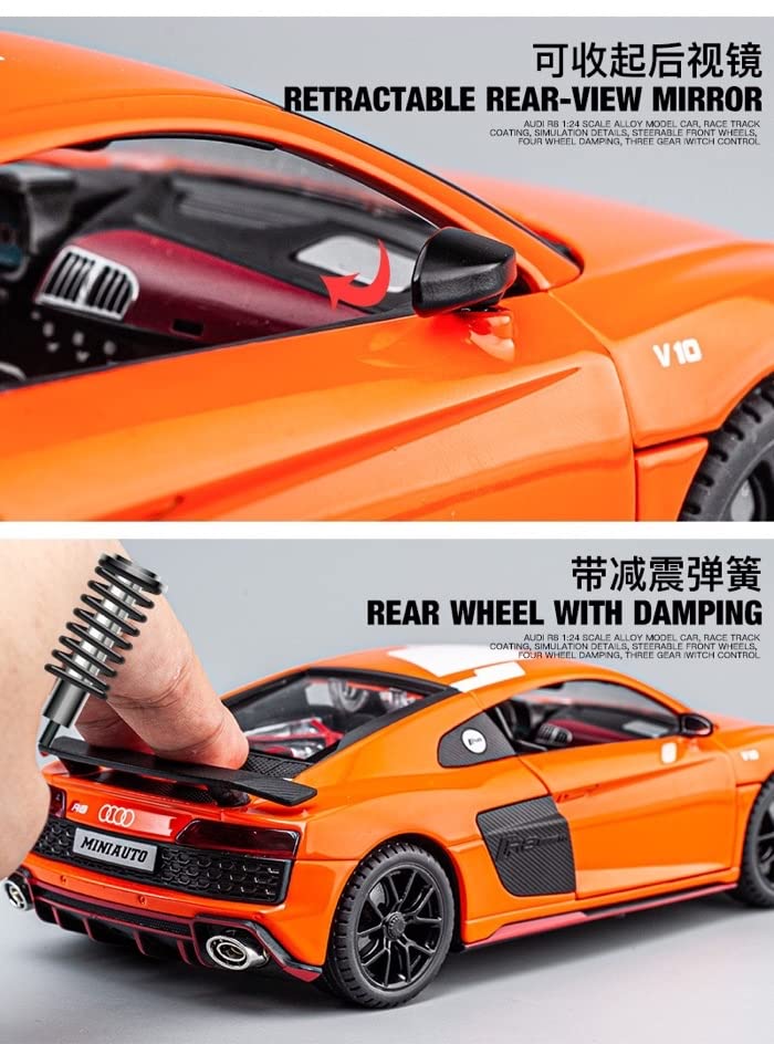 AUDI R8 V10 1:24 DIECAST METAL TOY CAR (MULTICOLOUR :-GREEN, BLACK, ORANGE, RED)