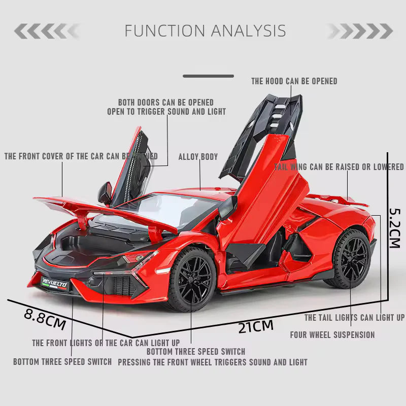 Lamborghini Revuelto 1:24 Diecast Metal Toy Car (Multicolour :- Orange , Red , White)