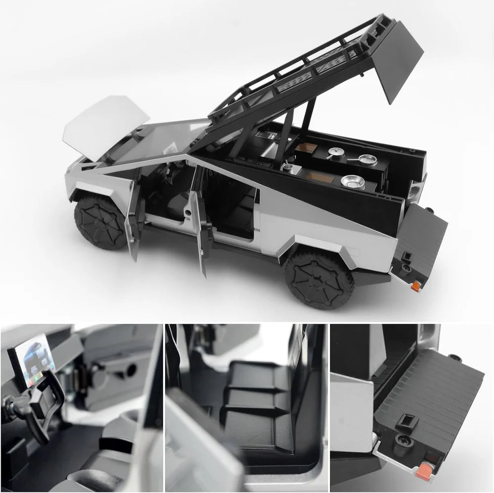 TESLA CYBERTRUCK CAMPING VEHICLE 1:24 DIECAST METAL TOY CAR ( MULTICOLOUR :- BLACK, GREEN , GRAY)