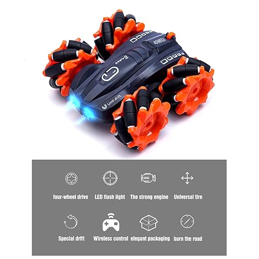 Extreme Drift Car/Mecanum Wheels Extreme Drift Car for 6+Yrs Kids / 2.4GHz Remote Control/Drift Stunt Car for Kids / 360 Degree Limit Drift Car, Left & Right Rotation. (Orange)