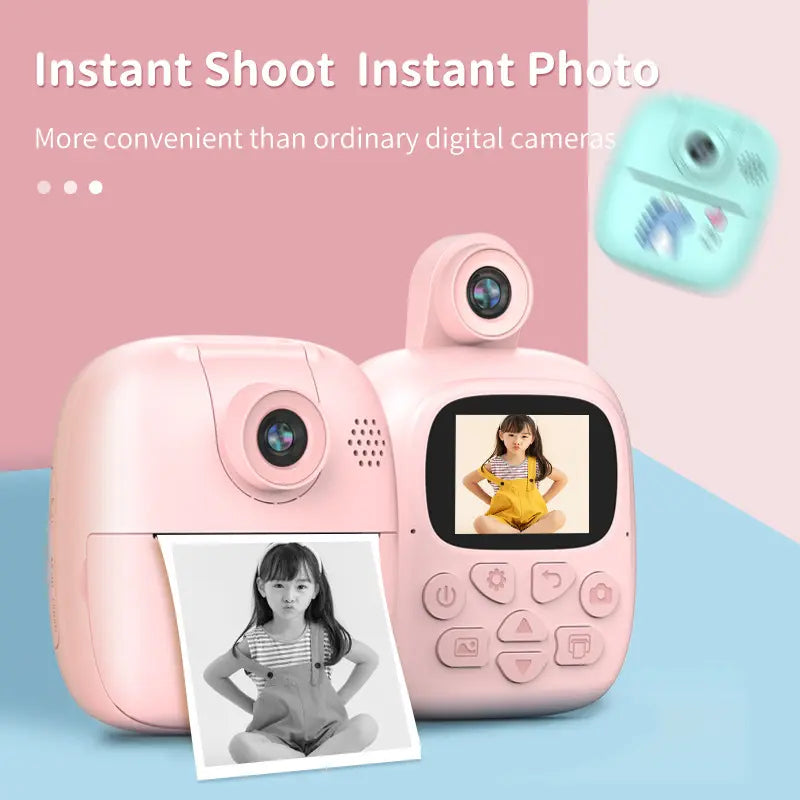 Instant Print Camera For Kids Digital Camera For Kids With Print Paper Photo Printer Camera For Kids 24M Pixel 2" Screen Mp3 Player Video Recording 32Gb Card Supported (Pattern 4)