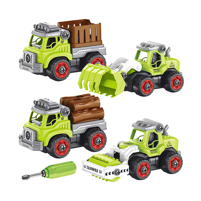 FARM VEHICLES WITH SCREW DRIVER FOLDABLE DIY TRUCK TOY PACK OF 4 WITH 1 SCREWDRIVER TOOLS, FARM TRUCK VEHICLE SET TOYS FOR KIDS TAKE APART TOYS FOR TODDLERS