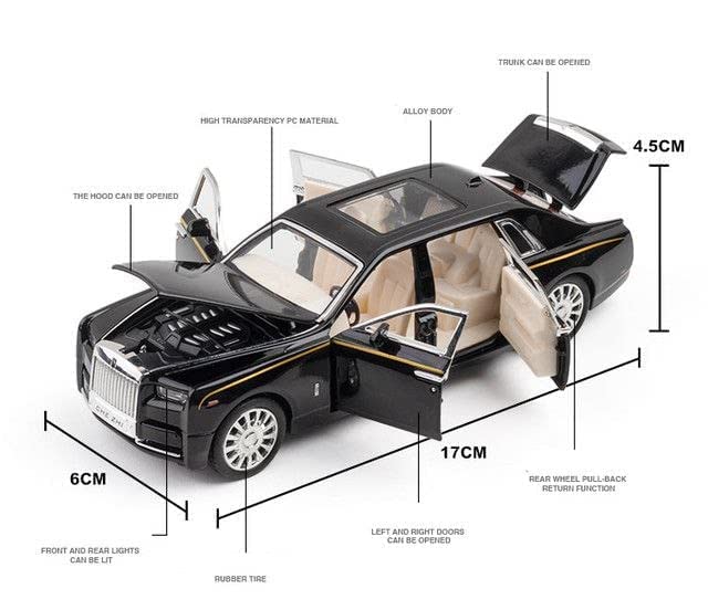 Rolls Royce Phantom 1:32 Diecast Metal Toy Car For Kid Sound And Light (Multicolour :- Black, White, Silver)