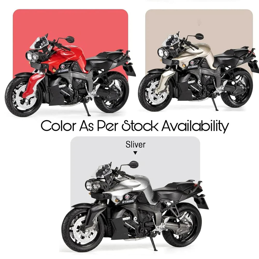 BMW R1800C DIE-CAST 1:12 SCALE MOTORCYCLE MODEL WITH MOVING HANDLE AND REAR WHEEL SUSPENSION, RUBBER TIRES BIKE BEST BIRTHDAY GIFT FOR KIDS (COLOR AS PER STOCK)