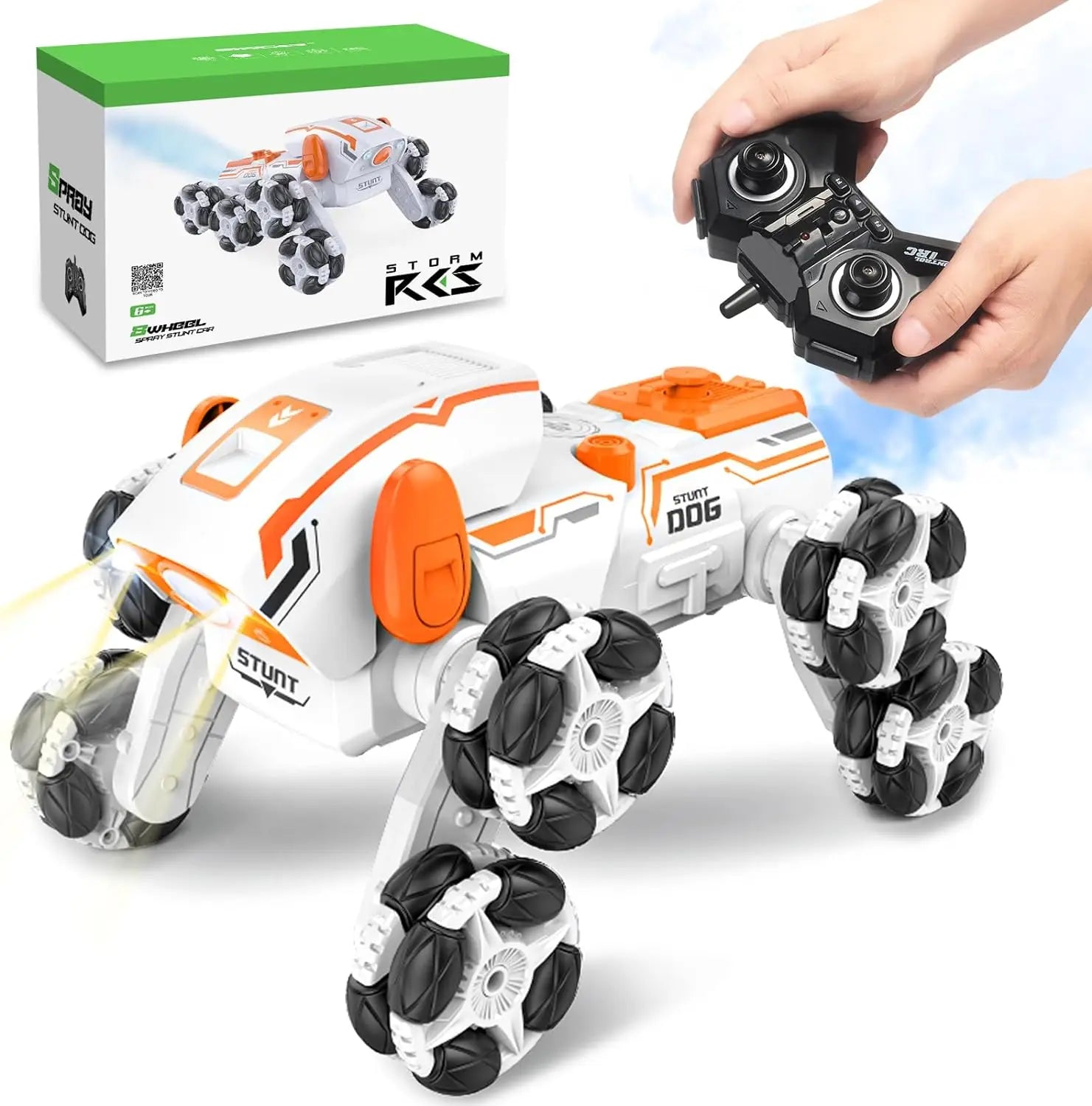 Robot Dog , 8WD Remote-Control-Dog with Spraying Light, 2.4Ghz All Terrain RC Stunt-Dog , 360°Rotating RC Truck Toys for Kids 8 9 10 11 12 Year Boys Girls Christmas Birthday Gift