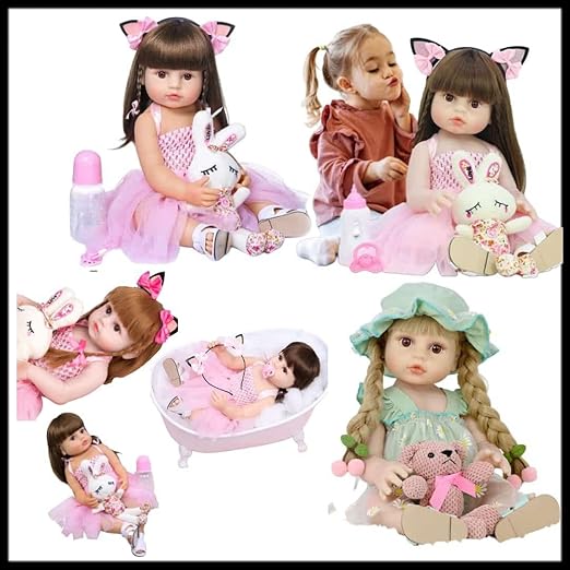 Baby Reborn Toddler Baby Dolls Silicone Full Body Girl 22 inch Long Hair Anatomically Correct Waterproof Dolls Reborn Multicolour Dress Birthday Gift Set for Girls