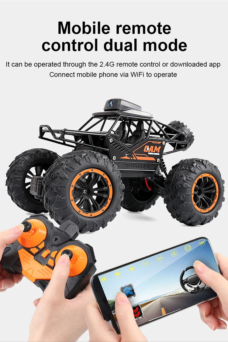 Remote Control Car With 720P Hd Fpv Wifi Camera 2.4Ghz 1:18 Scale High Speed Alloy Off Road Rock Crawler Car Fast Racing Vehicle Electric Hobby Toy Car Climbing Rc Car