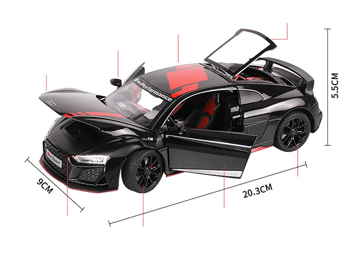 AUDI R8 V10 1:24 DIECAST METAL TOY CAR (MULTICOLOUR :-GREEN, BLACK, ORANGE, RED)