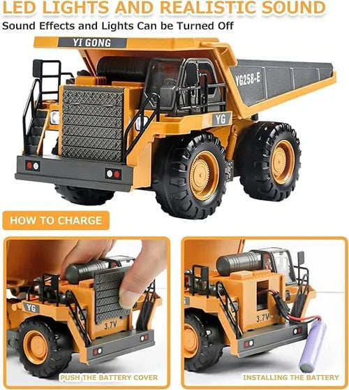 REMOTE CONTROL CONSTRUCTION DUMP TRUCK TOYS WITH 9 CHANNEL WITH RECHARGEABLE BATTERIES METAL AND LIGHT/SOUND RC DUMP TRUCK TOYS GIFTS IDEAS FOR 3 YEARS OLD KIDS - MULTICOLOR