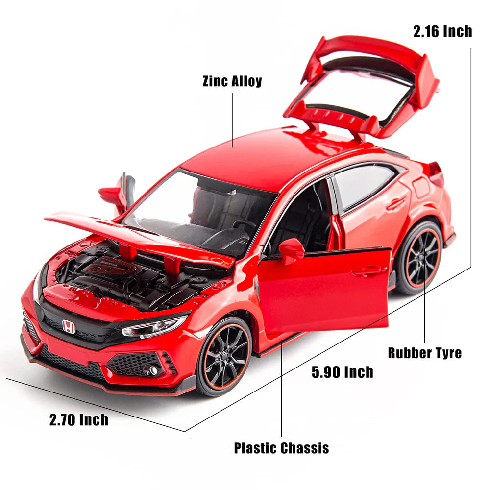 HONDA CIVIC TYPE-R 1:32 DIECAST METAL TOY CAR (MULTICOLOUR :- BLACK, WHITE, RED)