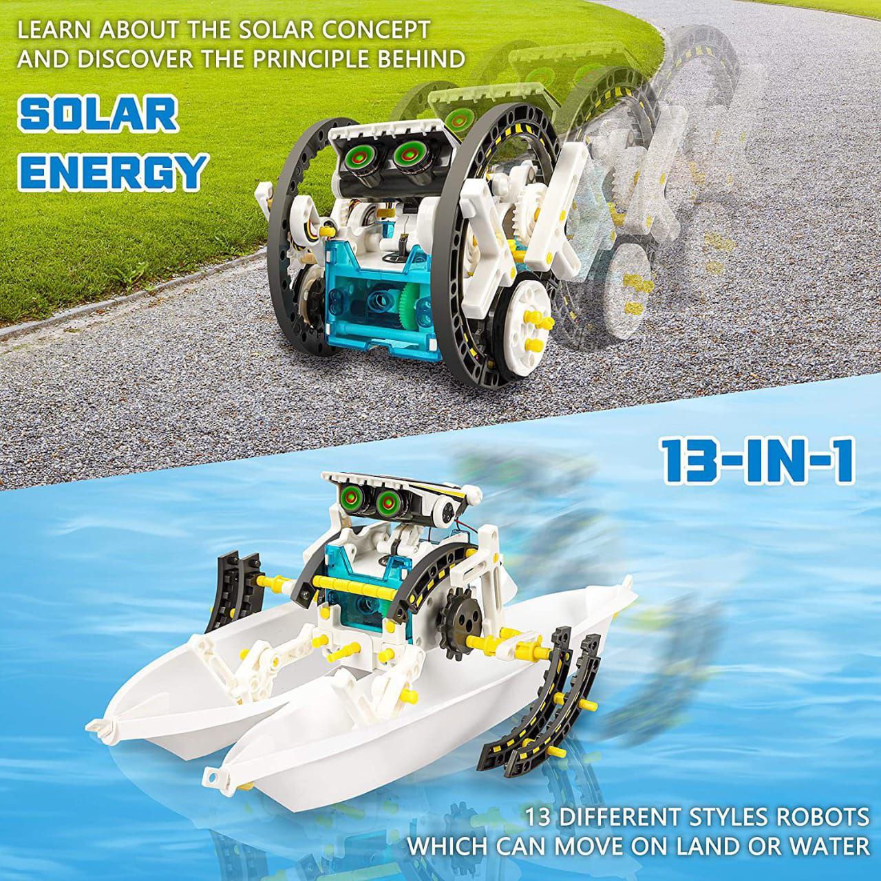 STEM 13-in-1 Solar Educational Robot Kit Toys - Powered by The Solar Energy - Building Kit DIY Assembly Battery Operated Robotic Set - for Kids, Children