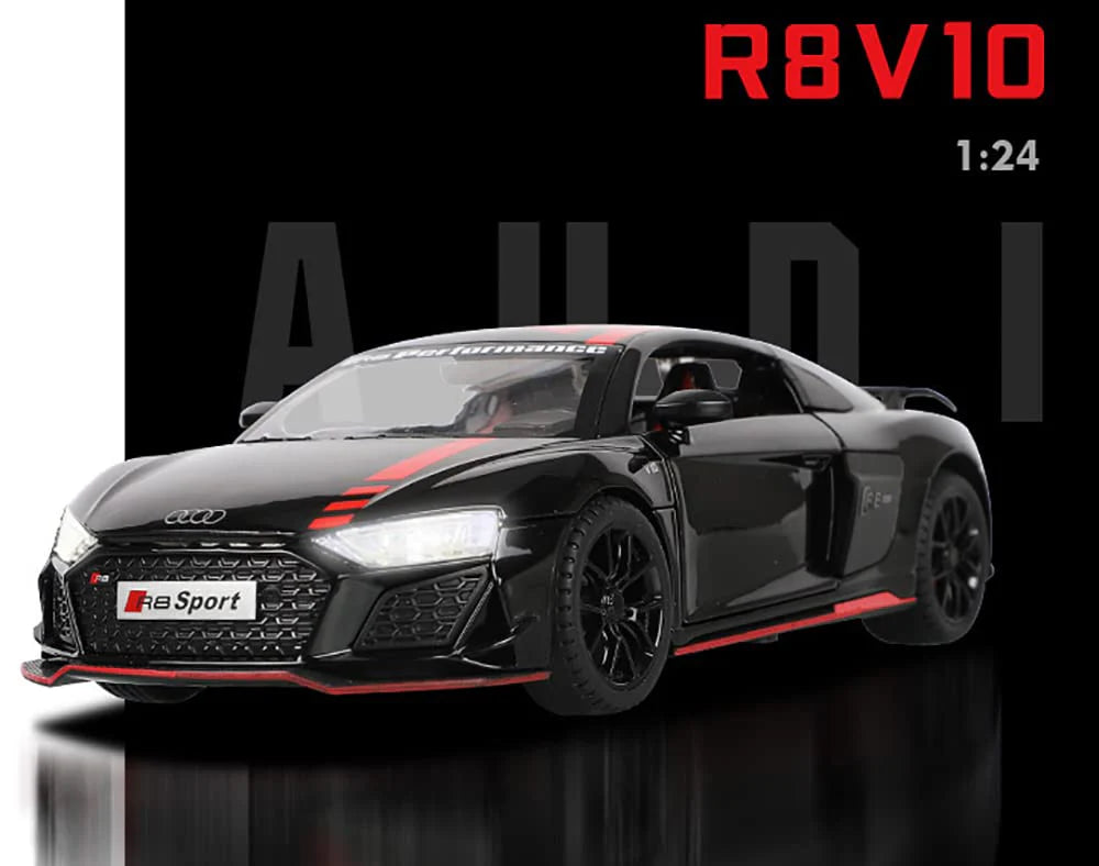 AUDI R8 V10 1:24 DIECAST METAL TOY CAR (MULTICOLOUR :-GREEN, BLACK, ORANGE, RED)