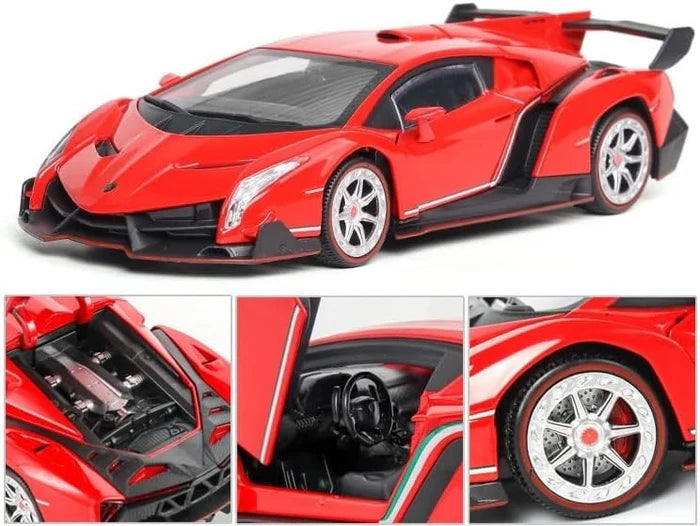 LAMBORGHINI VENENO 1:24 DIECAST METAL TOY CAR (MULTICOLOUR :- RED, WHITE GRAY)