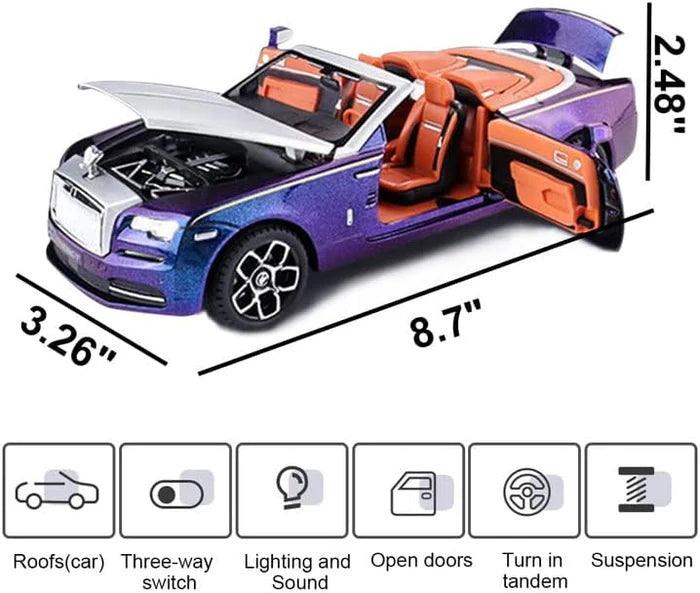 ROLLS-ROYCE CONVERTIBLE SUPER SPORTS 1:24 DIECAST METAL TOY CAR (MULTICOLOUR :- BLACK, PURPLE, SKYBLUE, WHITE)