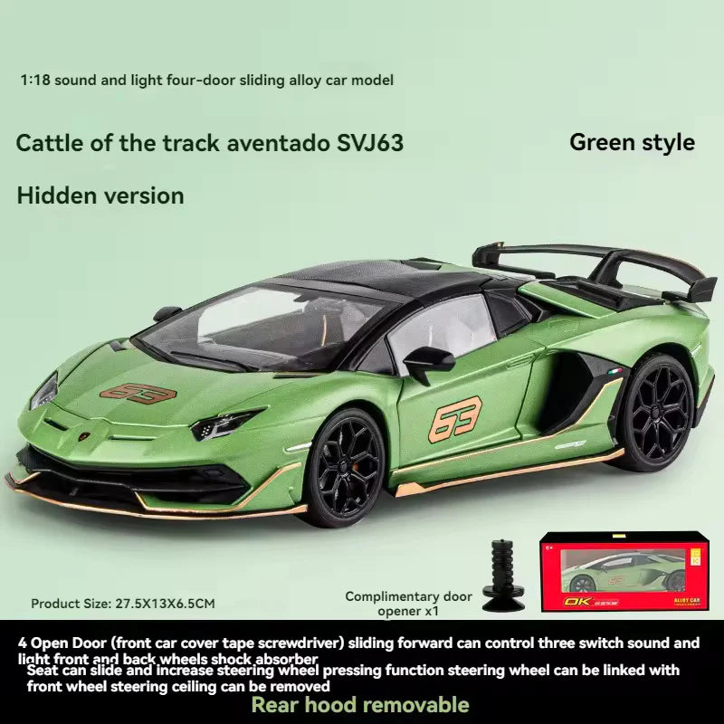 LAMBORGHINI SVJ-63 1:24 DIECAST METAL TOY CAR (MULTICOLOUR :- GRAY, GREEN ,YELLOW, BLACK)