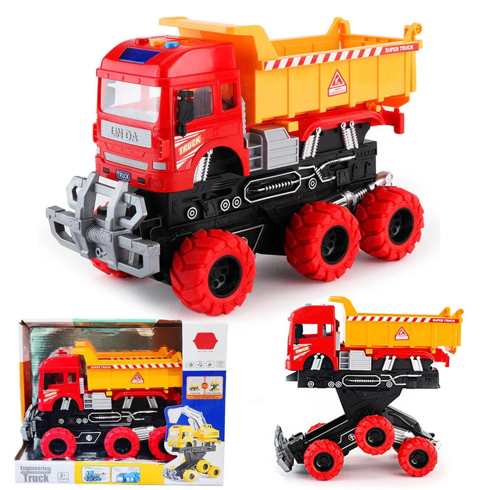 BIG SIZE 6X6 WHEEL DUMPER TRUCK PULL BACK CONSTRUCTION TRUCK VEHICLE TOY FRICTION POWERED WHEEL SOUND AND LIGHT EFFECT TOY TRUCK FOR KIDS [Size : 23Cm*15.5Cm*11.5Cm]