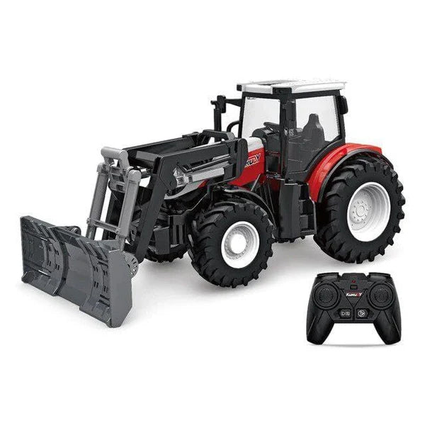 REMOTE CONTROL FARM TRACTOR FOR KIDS, REALISTIC RC TRACTOR WITH REAR LOADER AND FRONT LOADER, MULTI COLOUR [SIZE:-21CM*12CM*7CM]