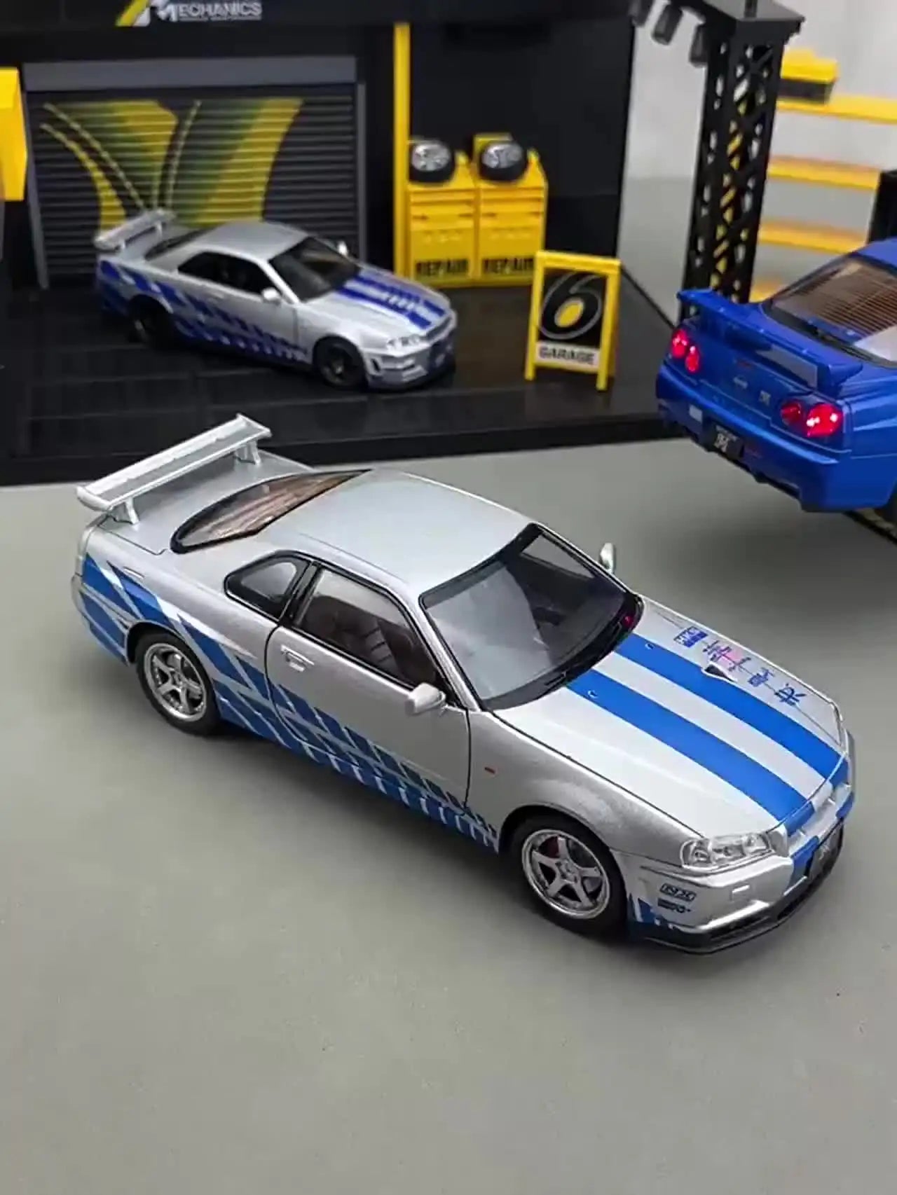 SKYLINE NISSAN GTR R34 1:24 DIECAST METAL TOY CAR (MULTICOLOUR:- WHITE, SILVER, BLUE, PURPLE )