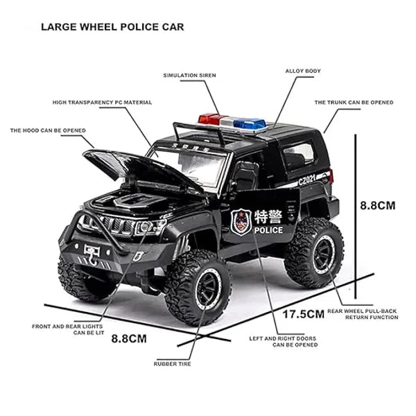 Jeep Police Car 1:32 Diecast Metal Toy Car (Multicolour :- Red , Black , White)