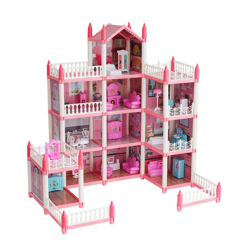 Doll House, Dream Dollhouse for Girls Pretend-Play DIY Dollhouse Kit - 4-Story 11 Rooms Playhouse with 4 Dolls Toy Figures, Furniture and Accessories Set Gift Toy for Kids (Dream Dollhouse)