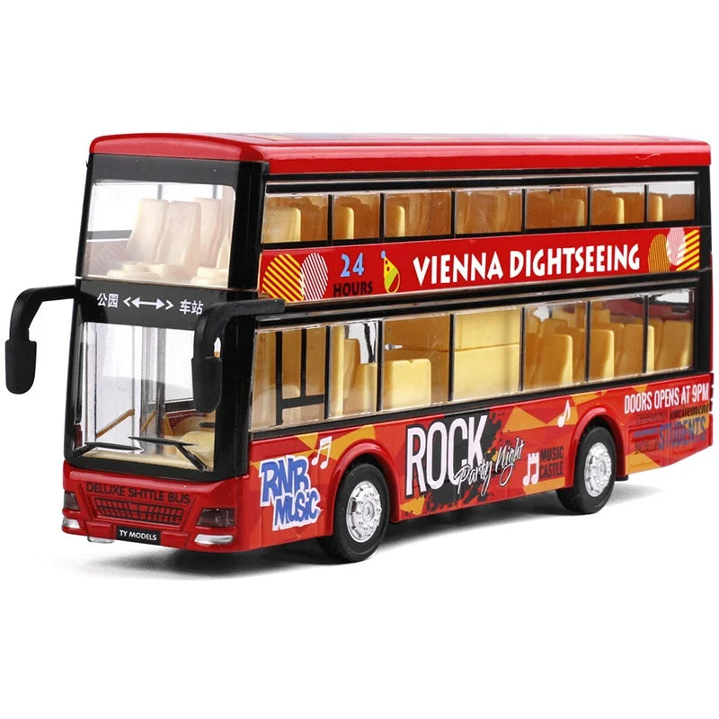 Metal Body Double Decker Door Opening Luxury Red Bus Toy with LED Light and Sound