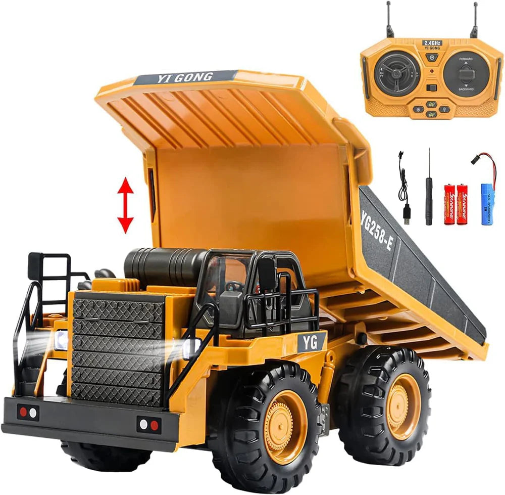 REMOTE CONTROL CONSTRUCTION DUMP TRUCK TOYS WITH 9 CHANNEL WITH RECHARGEABLE BATTERIES METAL AND LIGHT/SOUND RC DUMP TRUCK TOYS GIFTS IDEAS FOR 3 YEARS OLD KIDS - MULTICOLOR