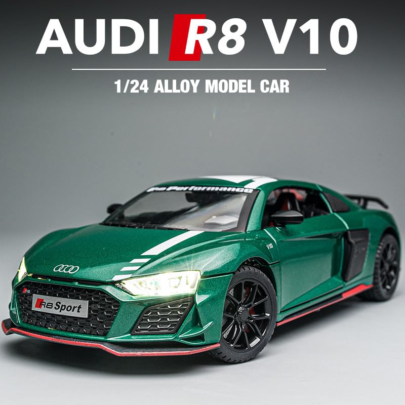 AUDI R8 V10 1:24 DIECAST METAL TOY CAR (MULTICOLOUR :-GREEN, BLACK, ORANGE, RED)