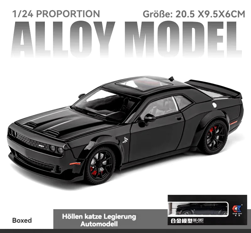 BIG SIZE DODGE CHALLENGER HELLCAT 1:24 DIECAST METAL PULLBACK TOY CAR WITH OPENABLE DOORS & LIGHT, MUSIC BOYS CAR FOR KIDS BEST TOYS GIFTS TOYS FOR KIDS [SIZE:-20.5CM*6CM*5.9CM]【 MULTICOLOR 】