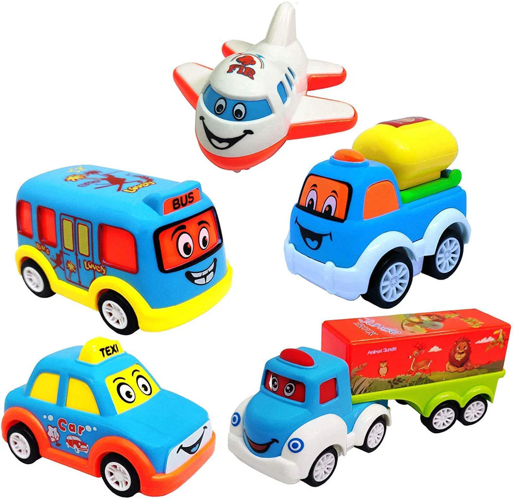 UNBREAKABLE TRANSPORTATION VEHICLE BABY CAR TOY FOR 1 YEAR OLD BOY PUSH AND GO VEHICLES FRICTION TOY CARS SET OF 5 TOY FOR KIDSMULTICOLOR (SET OF 5)