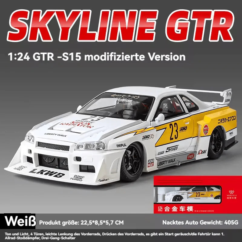 LBWK Nissan E-R34 Super Silhouette Skyline GTR 1:24 Diecast Metal Toy Car