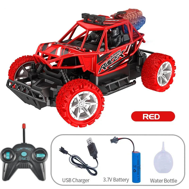 Remote Control High Speed Monster Truck Rc Rock Crawler Car with Water Spray Booster Led Light & Rechargeable Battery