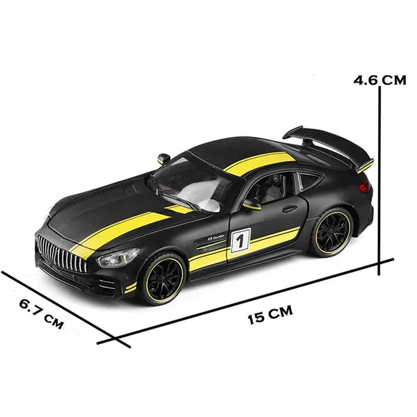 Mercedes Benz AMG GTR 1:32 Diecast Metal Toy Car (Multicolour :- black-yellow, black-red, green) [Size : 15Cm*6.4Cm*5Cm]