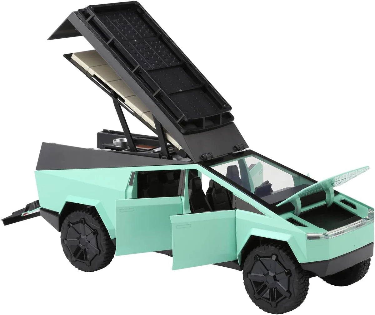 TESLA CYBERTRUCK CAMPING VEHICLE 1:24 DIECAST METAL TOY CAR ( MULTICOLOUR :- BLACK, GREEN , GRAY)