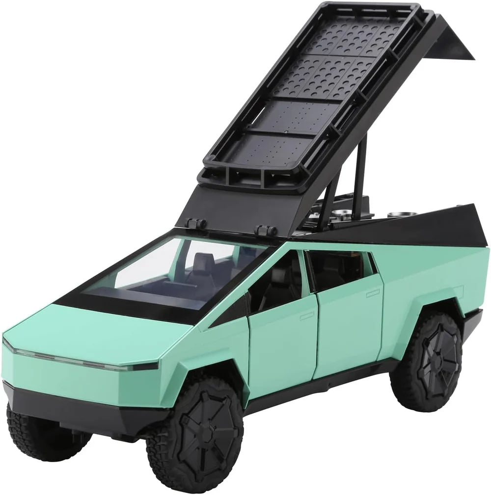 TESLA CYBERTRUCK CAMPING VEHICLE 1:24 DIECAST METAL TOY CAR ( MULTICOLOUR :- BLACK, GREEN , GRAY)