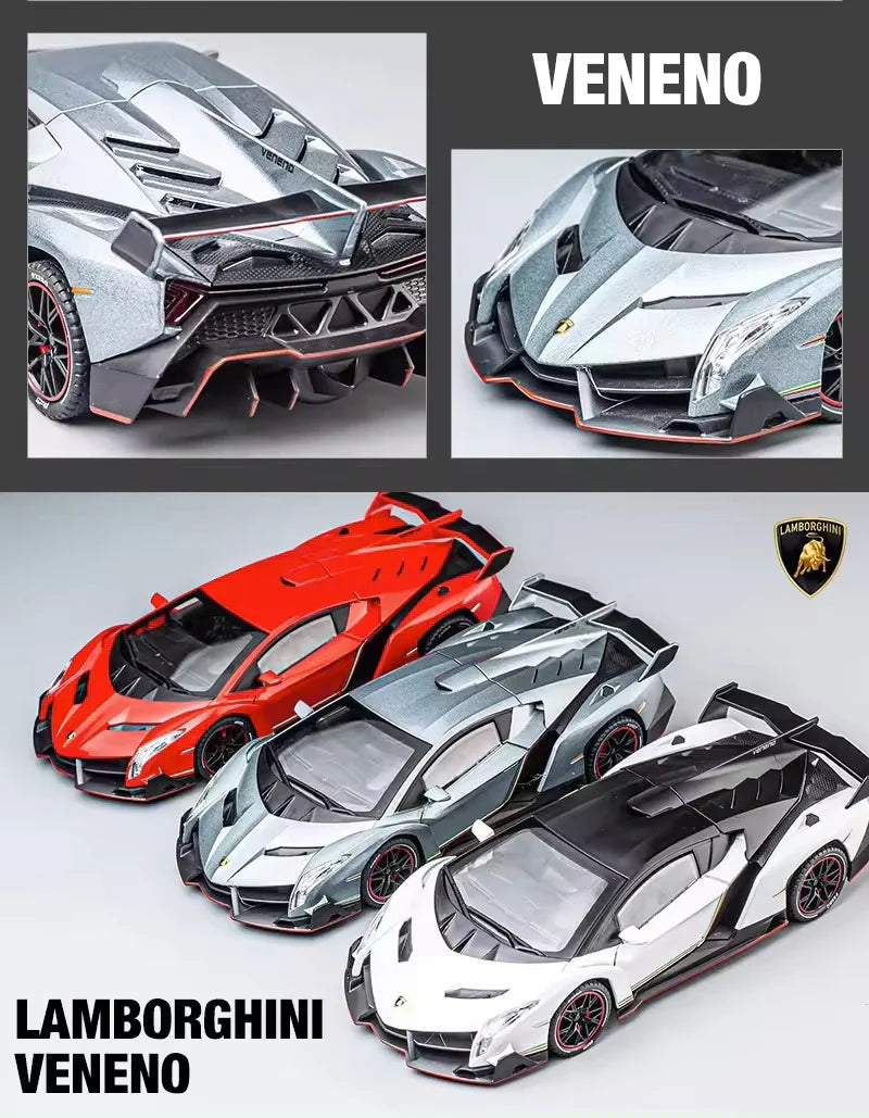 LAMBORGHINI VENENO 1:24 DIECAST METAL TOY CAR (MULTICOLOUR :- RED, WHITE GRAY)