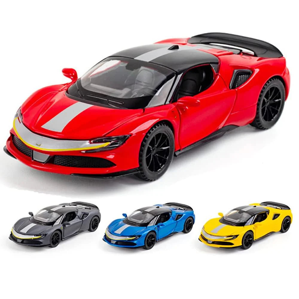 FERRARI SF90 1:32 DIECAST METAL TOY CAR (MULTICOLOUR  :- RED, YELLOW, BLACK, BLUE)