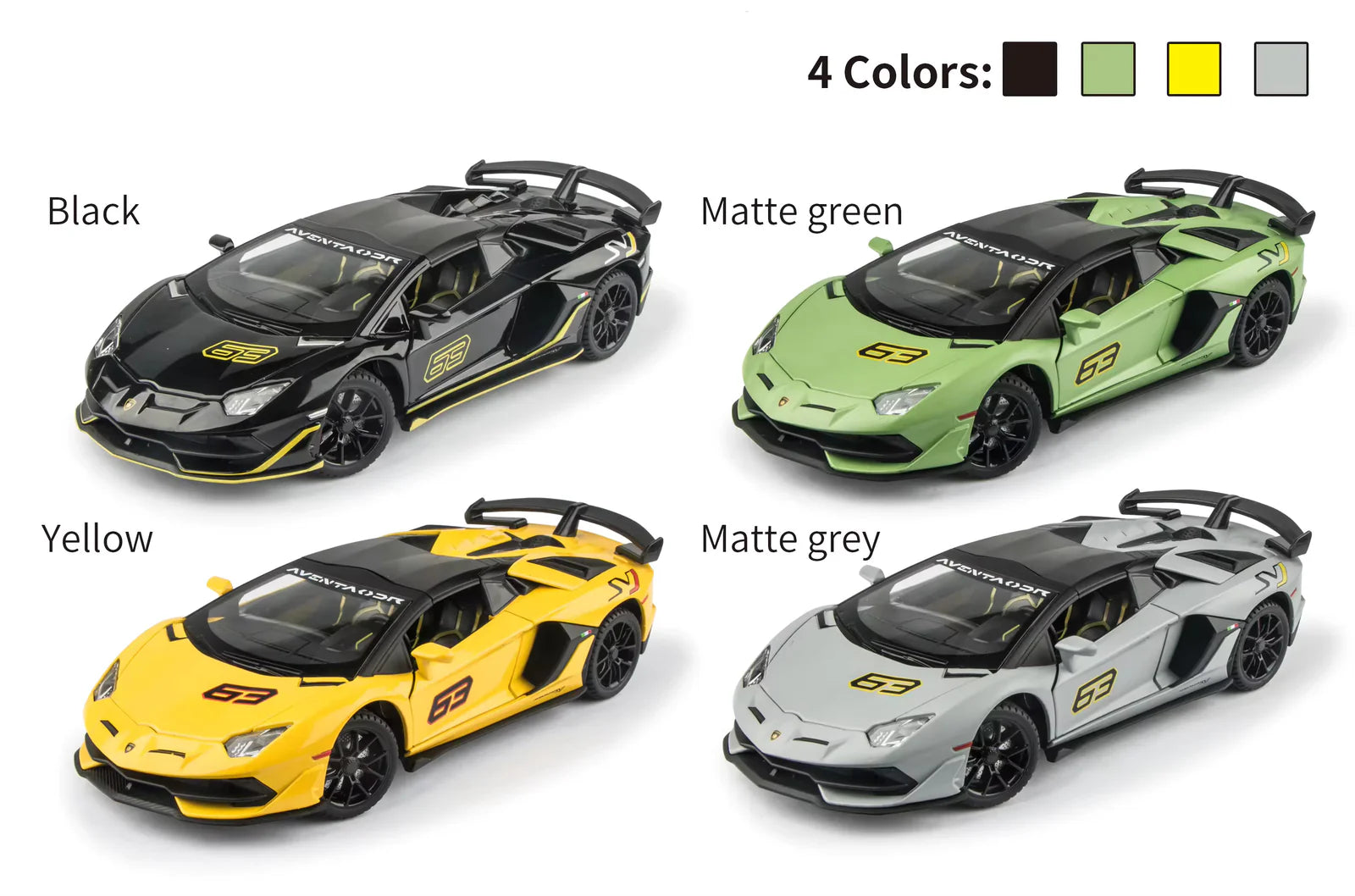 LAMBORGHINI SVJ-63 1:24 DIECAST METAL TOY CAR (MULTICOLOUR :- GRAY, GREEN ,YELLOW, BLACK)