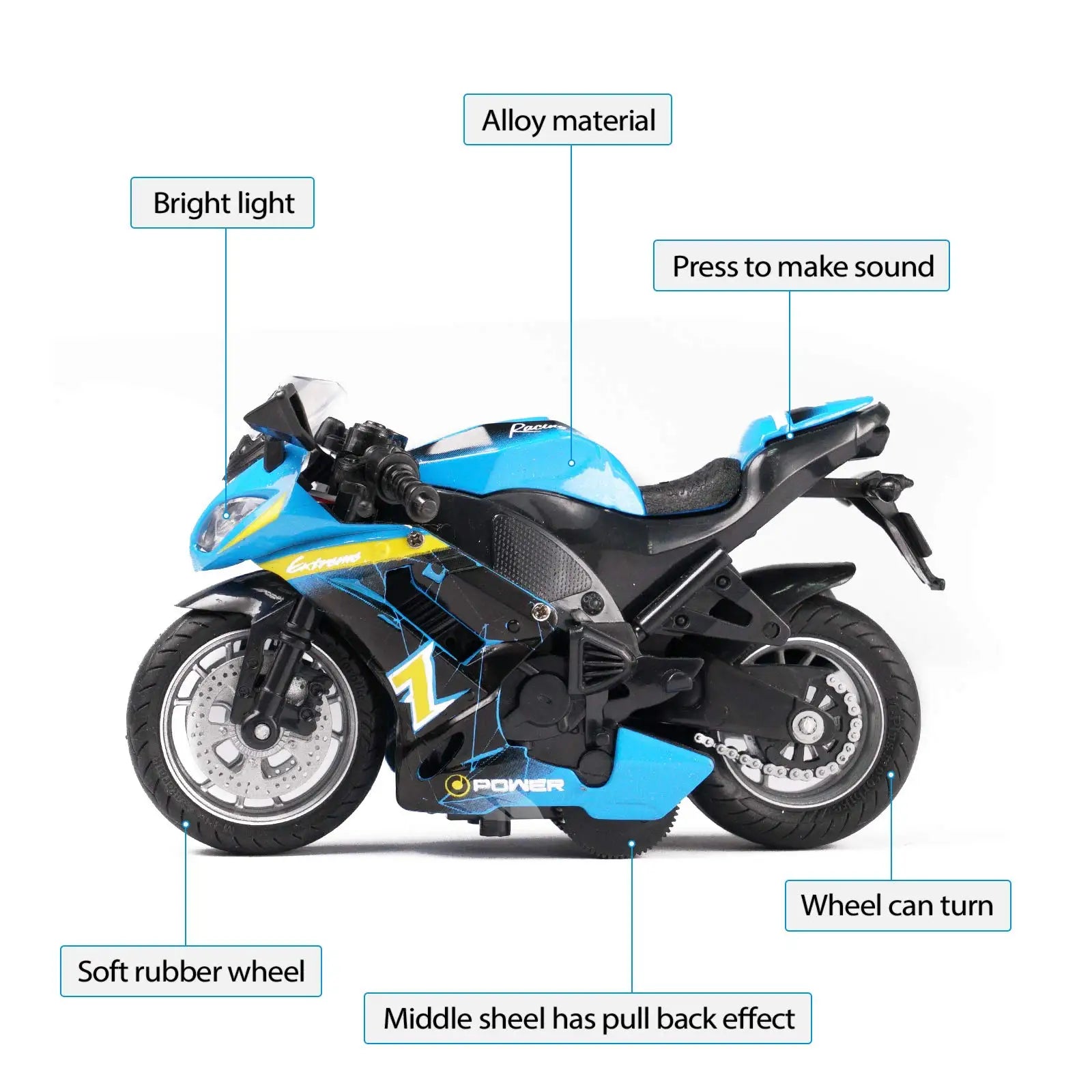 Motorcycle Model 1:14 Diecast Toy Scale light and sound Gift Collection Pull Back Metal Simulation Collection Motor