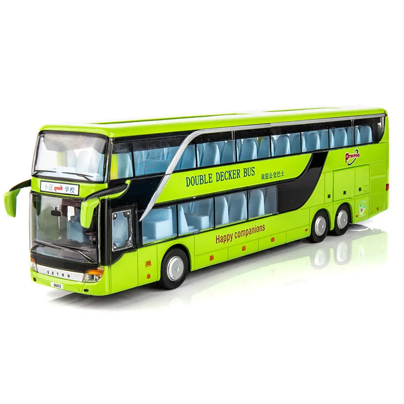 DOUBLE-DECKER TOURIST BUS MODEL CITY BUS TOY CAR ALLOY AIRPORT BUSING METAL SOUND AND EASY PULL BACK ANTI-FALL CAR [SIZE:24.5CM*7CM*5CM]【 MULTICOLOR 】