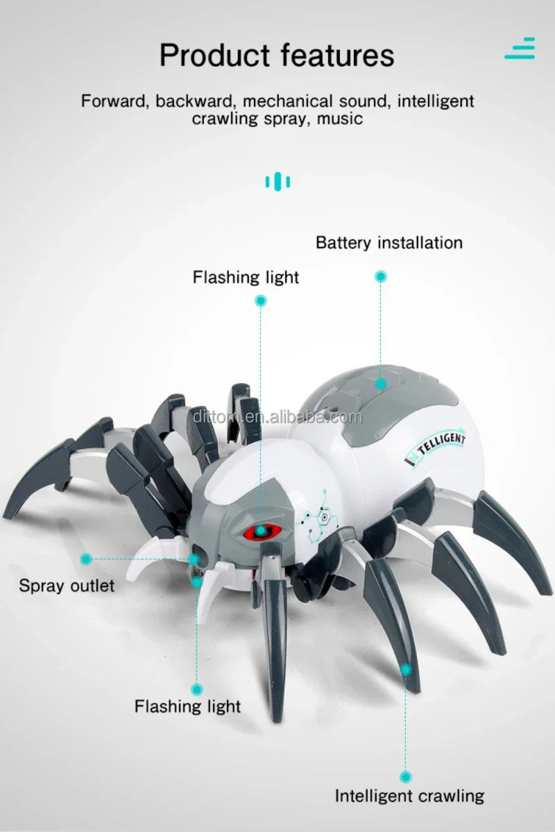 Remote Control Spider Realistic Robot Spider with Spray Light Sound RC Robot Toy