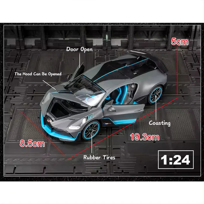 BUGATTI DIVO 1:24 DIECAST METAL TOY CAR (MULTICOLOUR :- GRAY, RED, WHITE)