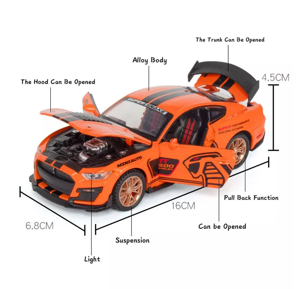 MUSTANG GT500 1:32 DIECAST METAL TOY CAR (MULTICOLOUR :- ORANGE, BLACK, BLUE, WHITE)