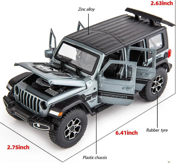 BIG SIZE WRANGLER RUBICON JEEP 1:24 DIECAST METAL PULLBACK TOY CAR WITH OPENABLE DOORS & LIGHT, MUSIC BOYS CAR FOR KIDS BEST TOYS GIFTS TOYS FOR KIDS [SIZE:-17CM*7CM*6.8CM]【 MULTICOLOR 】