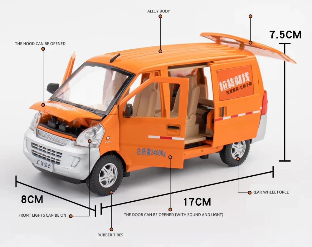 BIG SIZE WULING POSTAL VAN 1:24 DIECAST METAL PULLBACK TOY CAR WITH OPENABLE DOORS & LIGHT, MUSIC BOYS CAR FOR KIDS BEST TOYS GIFTS TOYS FOR KIDS [SIZE:-17CM*8CM*7.5CM]【 MULTICOLOR 】