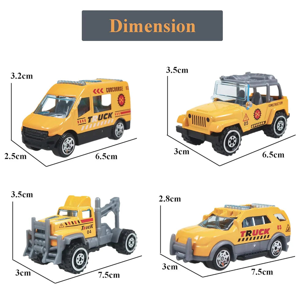 PLASTIC DIE CAST MODEL POWER FRICTION, PUSH AND GO MINIATURE TRUCK VEHICLES, CRAWLING RACING CAR TOY FOR KIDS 3 YEARS & ABOVE (PACK OF 6, YELLOW)