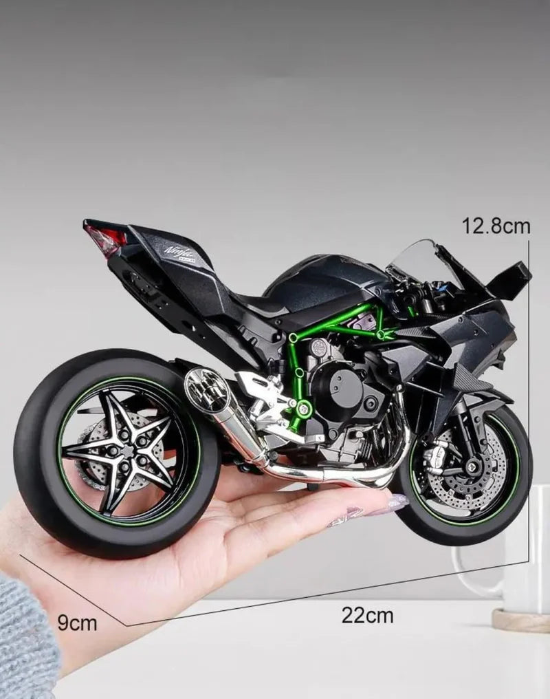 MOTORCYCLE KAWASAKI NINJA H2-R 1/12 METAL TOY BIKE, PULL BACK VEHICLES SUPERBIKE WITH TAIL LIGHTS AND SOUND FOR KIDS [Size : 22Cm*12.8Cm*9Cm]