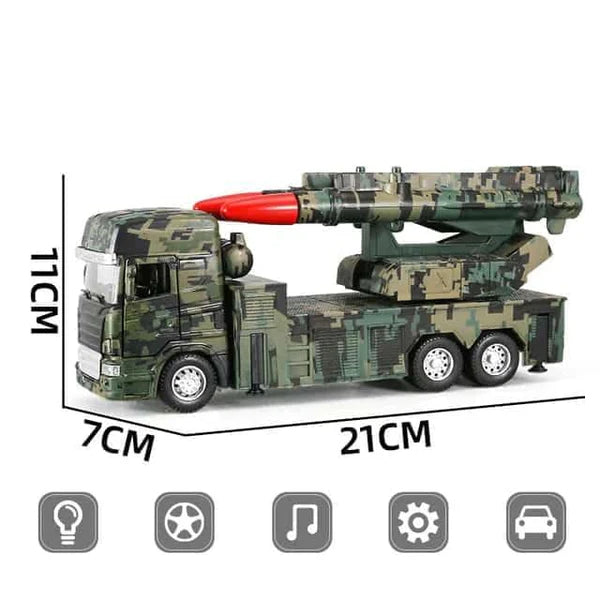 PULL BACK & GO MISSILE LAUNCHER TRUCK FOR KIDS - MISSILE VEHICLE MODEL FOR CHILDREN BOYS GIRLS - MILITARY DIE CAST FIGHTING TRUCK GIFT FOR BOYS - ARMY OPERATIONS METAL TRUCK TOY [SIZE:-21CM*11CM*7CM]