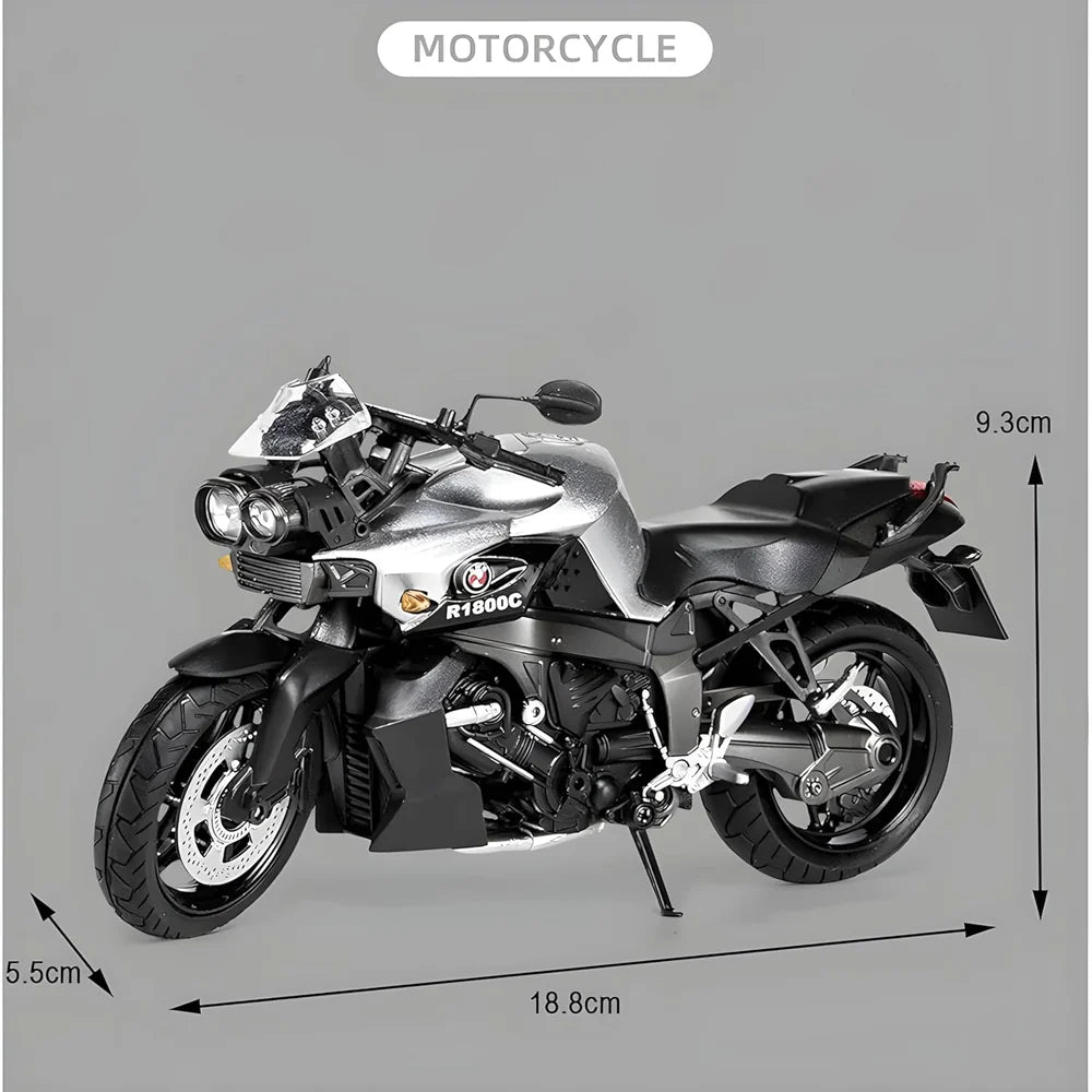 BMW R1800C DIE-CAST 1:12 SCALE MOTORCYCLE MODEL WITH MOVING HANDLE AND REAR WHEEL SUSPENSION, RUBBER TIRES BIKE BEST BIRTHDAY GIFT FOR KIDS (COLOR AS PER STOCK)